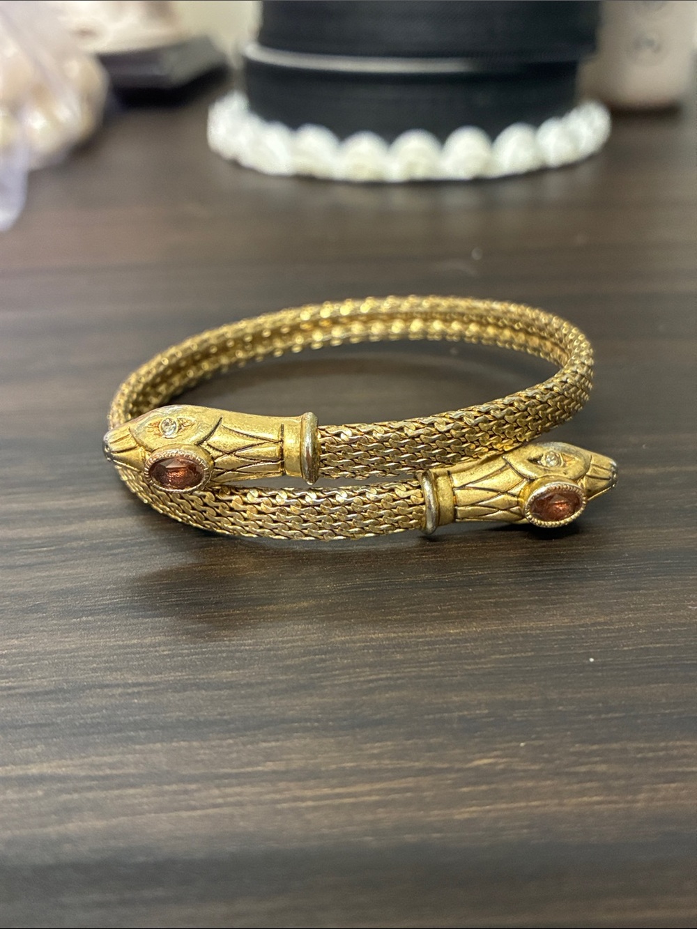 Stella & Dot Gold-Tone Double-Headed Snake Cuff with Amber Accents